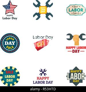 Tag der Arbeit Logo. Flache Set aus 9 Tag der Arbeit vektor Logo für Web Design Stock Vektor