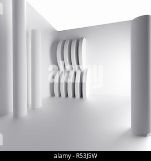 Futuristische Interieur Hintergrund. Weiß Abstract Wohnzimmer Konzept. Minimalistischer Grafik Design Stockfoto
