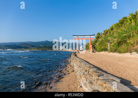 Rote torii in Aoshima Schrein Stockfoto