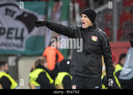 Leverkusen, Deutschland. 29 Nov, 2018. Fußball: Europa League, Bayer Leverkusen - Ludogorez Rasgrad, Gruppenphase, Gruppe A, 5.Spieltag am 29.11.2018 in der BayArena. Leverkusen Trainer Heiko Herrlich gibt Anweisungen. Credit: Federico Gambarini/dpa/Alamy leben Nachrichten Stockfoto