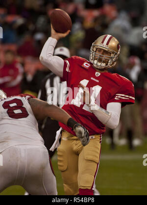 San Francisco, Kalifornien, USA. 2. Jan 2011. San Francisco 49ers Quarterback Alex Smith #11 am Sonntag, 2. Januar 2011 bei Candlestick Park, San Francisco, Kalifornien. Die 49ers besiegten die Kardinäle 38-7. Credit: Al Golub/ZUMA Draht/Alamy leben Nachrichten Stockfoto