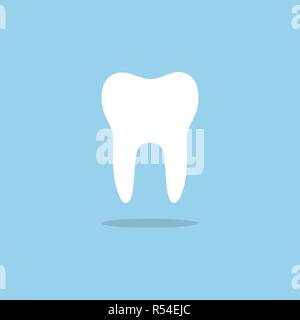 Zahn flachbild Symbol mit Schatten auf blauem Hintergrund. Vector Illustration Stock Vektor