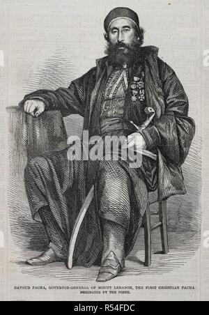 "Avoud Pacha, Generalgouverneur von Berg Libanon, dem ersten christlichen Pascha von der Porte" nominiert. Garabed Artin Pascha Davoudian (davoud Pasha), 1 mutasarrif des Mount Libanon. Mutasarrifate, von 1861 bis 1868. Illustrated London News. London, 17. Januar 1863. Quelle: S. S. 7611 Seite 69 Band 42. Stockfoto