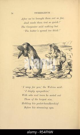 Der Zimmermann und das Walross an einem Strand. [Durch das Schauen-glas und was Alice dort fand... Mit 50 Illustrationen von John Tenniel.]. London: Macmillan & Co., 1897. Quelle: 012808. eee. 57 Seite 78. Stockfoto