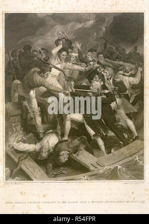 Hinterer Admiral Nelson. Das Leben von Admiral Lord Nelson, K. B., von seiner Lo. T. Cadell & W. Davies: London, 1809. Konteradmiral Nelsons Konflikt in seiner Barke mit einer Spanischen starten, Nacht der 3. Juli 1797". Bild aus dem Leben von Admiral Lord Nelson, K. B., von Seiner Herrschaft Manuskripte. [Mit Platten.] Ursprünglich veröffentlichte/in T. Cadell & W. Davies: London, 1809 produziert. . Quelle: 1859. C.5 Band 2, gegenüber 24. Sprache: Englisch. Autor: Clarke, James Stanier. MacArthur, John. Smith, A. Stockfoto