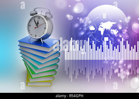 Wecker auf Bücher Stockfoto