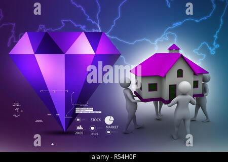 3D Menschen halten ein Haus Stockfoto