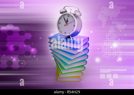Wecker auf Bücher Stockfoto