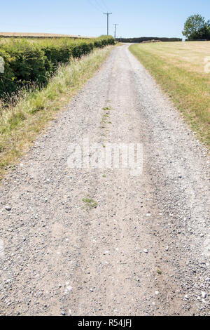 Dirt Track. Ein rauer Stein Chip oder schotterpiste an der Seite eines Feldes auf einem Hügel, Derbyshire, England, Großbritannien Stockfoto