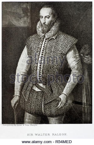 Sir Walter Raleigh Porträt, 1554-1618 war ein englischer Gentleman, Schriftsteller, Dichter, Soldat, Politiker, Höfling, Spion und Explorer, Abbildung von c1900 gelandet Stockfoto