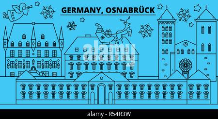 Deutschland, Osnabrück Winterurlaub Skyline. Fröhliche Weihnachten, Frohes Neues Jahr eingerichteten Banner mit Santa Claus. Flach, umriss Vektor. Deutschland, Osnabrück lineare Weihnachten Stadt Abbildung Stock Vektor