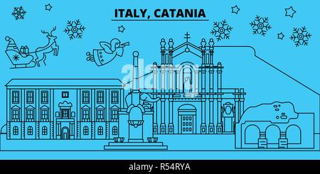 Italien, Winterurlaub Skyline. Fröhliche Weihnachten, Frohes Neues Jahr eingerichteten Banner mit Santa Claus. Italien, lineare Weihnachtsstadt Vektor flachbild Abbildung Stock Vektor