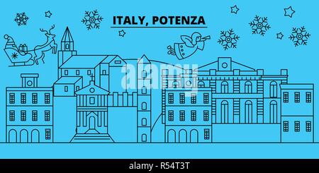 Italien, Potenza Winterurlaub Skyline. Fröhliche Weihnachten, Frohes Neues Jahr eingerichteten Banner mit Santa Claus. Italien, Potenza lineare Weihnachtsstadt Vektor flachbild Abbildung Stock Vektor