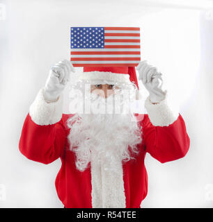 Neues Jahr Zeit amerikanische Flagge und Santa Claus Stockfoto