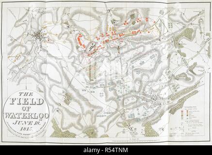 Das Feld von Waterloo, 18. Juni 1815. Mit Referenzen und eine Abhandlung begleitet. Die Schlacht von Waterloo, auch von Ligny und Quatre-Bras beschrieben durch ... ein in der Nähe des Betrachters... [Eine Erzählung von C. A. Eaton, mit einer Skizze von J. Waldie... von Skizzen von Kapitän G. Jones. 2 Vol. John Booth; T. Egerton: London, 1817. Quelle: G. 5651 erste Plan im Buch. Autor: Eaton, Charlotte Anne. Stockfoto