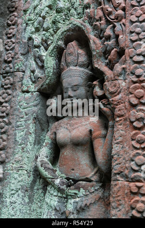 Bas Relief von Apsara bei Preah Khan, Angkor Thom, Siem Reap, Kambodscha Stockfoto