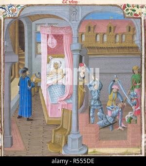 Aristobulus und Antigonos. L'Histoire dreigliedrigen [oder Chronique de Baudouin d'. S. Niederlande [Brügge]; zwischen 1473 und 1480. [Miniatur nur] Tod von Aristobulus; er ist im Bett liegend mit einem Begleiter neben ihm. Auf der rechten Seite, die Ermordung von antigonos; er ist von den Soldaten getötet, die mit pfennigabsatz Club, Schwert, Speer, als eine Frau und ein Mann schaut auf das Bild von L'Histoire dreigliedrigen [oder Chronique de Baudouin d'Avennes entnommen). Ursprünglich veröffentlichte/in S. Niederlande [Brügge] hergestellt werden; zwischen 1473 und 1480. . Quelle: Royal 18 E.V, w.263. Sprache: Französisch. Autor: BAUDOUIN D'AVENNES. Meister der Soan Stockfoto