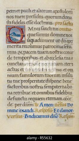 Text Seite mit ersten 'O'. Mirandola Stunden. Italien, ca. 1490-1499. [Ganze folio] Text Seite von den Stunden der Jungfrau; erste 'O' gebildet von Filialen mit malerischem Hintergrund Bild von Mirandola Stunden genommen. Ursprünglich veröffentlicht in Italien produziert, ca. 1490-1499. Quelle: Hinzufügen. 50002, f. 31 v. Sprache: Latein. Stockfoto