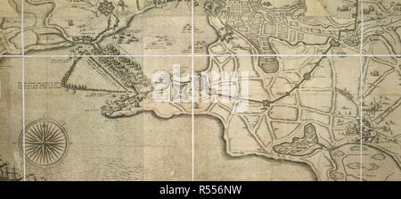 Plan der Stadt. Plan de la Ville et des Umgebung de la Rochelle en. Paris, 1628. Plan de la Ville et des Umgebung de la Rochelle Ensemble des Forts rÃ©doutes et Linien de Kommunikation, Digue et palissades que le Roy y in einem fait faire pour l'environner. DesseignÃ© par le Sr du Carlo, 1628. Bild von Plan de la Ville et des Umgebung de la Rochelle Ensemble des Forts rÃ©doutes et Linien de Kommunikation, Digue et palissades que le Roy y in einem fait faire pour l'environner genommen. DesseignÃ© par le Sr du Carlo, 1628. Ursprünglich veröffentlicht in Paris, 1628 produziert. . Quelle: Karten.* 14755. (2). Sprache: Stockfoto