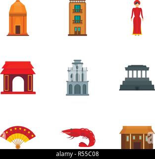 Vietnam Gebäude Symbol gesetzt. Flache Set von 9 vietnam Gebäude Vector Icons für Web Design Stock Vektor