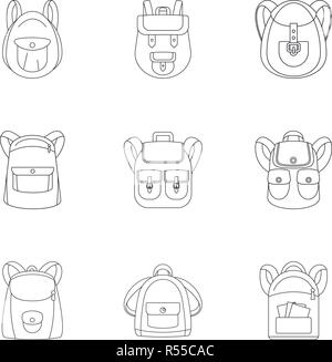 Camping Rucksack Icon Set. Umrisse Set von 9 camping Rucksack Vector Icons für Web Design auf weißem Hintergrund Stock Vektor