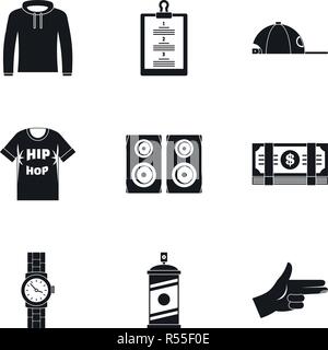 Gangsta Rap Icon Set. Einfacher Satz von 9 gangsta rap Vector Icons für Web Design auf weißem Hintergrund Stock Vektor