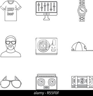 Gangsta Rap Icon Set. Umrisse Set von 9 gangsta rap Vector Icons für Web Design auf weißem Hintergrund Stock Vektor