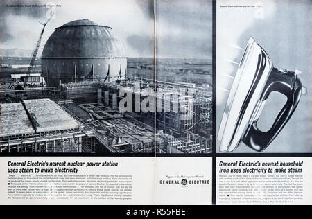 1962 Doppelseite Werbung für General Electric mit dem Garigliano Kernkraftwerk - Siedewasserreaktor. Stockfoto