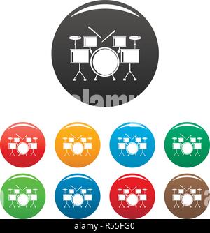 Schlagzeug Set Symbole 9 Color Vector isoliert auf Weiss für jedes Design Set Stock Vektor