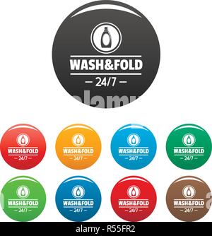 Wäsche waschen und falten Symbole 9 Color Vector isoliert auf Weiss für jedes Design Set Stock Vektor