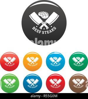 Rindfleisch grillen Steaks Icons Set 9 Farbe Vektor isoliert auf Weiss für jedes Design Stock Vektor