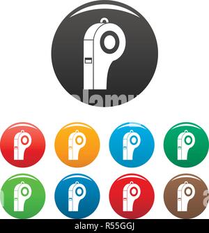 Schiedsrichter pfiff Symbole 9 Color Vector isoliert auf Weiss für jedes Design Set Stock Vektor