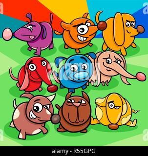 Cartoon Abbildung: Lustig bunte Hunde Haustier Zeichen Gruppe Stock Vektor