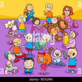 Cartoon Illustration der Kleinkinder und Vorschulkinder oder elementare Alter Kinder lustige Figuren Gruppe Stock Vektor