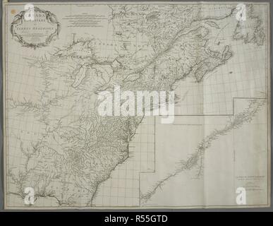 Eine Karte von Kanada, Louisiana und Englischen Territorien. Kanada LOUISIANE ET TERRES ANGLOISES. [Paris]: Novembre MDCCLV Sous le PrivilÃ©ge de l'AcadÃ©mie Chez l'Autuer, aux Galeries du Louvre, [Novembre MDCCLV.]. Quelle: Karten K. Top. 118.48.2 TAB. Sprache: Französisch. Thema: D'Anville. Stockfoto