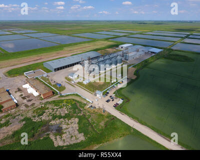 Anlage zur Trocknung und Lagerung von Getreide. Ansicht von oben. Getreide Terminal. Stockfoto