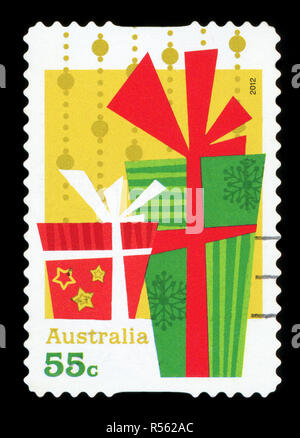 Australien - ca. 2012: Eine gebrauchte Briefmarke aus Australien, Darstellung zur Veranschaulichung der Geschenke und präsente, Weihnachten zu feiern, ca. 2012. Stockfoto