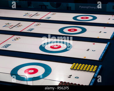 Ein Feld für Curling bei den Olympischen Spielen Pyeong Chang 2018. Südkorea Stockfoto