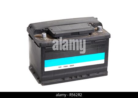 Autobatterie auf weiß Stockfoto