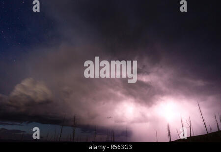 Über Tower Creek Gewitter Lightning Strikes Yellowstone-Nationalpark Stockfoto