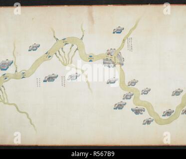 Ein Abschnitt aus dem achtzehnten Jahrhundert Bild Karte, die das ganze 000 Kilometer Länge des Kanals auf einer langen Rolle zeigt. Grand Canal (China). 18. Quelle: Oder. 2362, Detail. Sprache: Chinesisch. Stockfoto