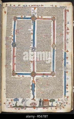 Ein Bas-de-Seite Szene eines Engels im Gespräch mit einer Nonne. Decretals von Gregor IX mit Glossa o (der "mithfield Decretals"). Frankreich, S. (Toulouse?); im letzten Viertel des 13. Jahrhunderts oder 1. Quartal des 14. Jahrhunderts. Quelle: Royal 10 E.IV, w.182. Sprache: Latein. Autor: Raymond von PeÃ±afort, Editor. Bernhard von Parma, glossator. Stockfoto