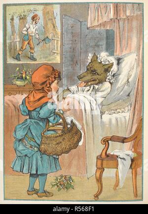 Little Red Riding - Haube an der Wolf im Bett der Großmutter. Little Red Riding-Haube. London: Frederick Warne & Co., [1883] Emrik und Binger [Printers]. Quelle: 12805.l. 45. (16). Stockfoto