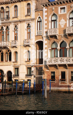 Der Canal Grande, San Marco, Venedig, Italien, mit Palästen entlang der Waterfront: Palazzo Contarini Fasan und Palazzo Manolesso Ferro Stockfoto