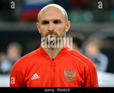 Leipzig, Deutschland - 15. November 2018. Die russische Nationalmannschaft Verteidiger Konstantin Rausch vor internationalen freundlich Deutschland gegen Russland in Lei Stockfoto