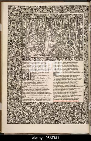 Knight's Tale. Die Werke von Geoffrey Chaucer jetzt neu bedruckt. Kelmscott Press: Hammersmith, 1896. Palamon und Emily (Emeyle). Bild aus den Werken von Geoffrey Chaucer jetzt neu bedruckt. (Herausgegeben von F.S. Ellis; mit Bildern, die von Sir Edward Burne-Jones verziert, und graviert auf Holz von W. H. Böttcher). Ursprünglich veröffentlicht in Kelmscott Press: Hammersmith, 1896 produziert. . Quelle: C.43.h.19,. Sprache: Englisch. Stockfoto