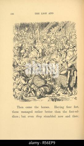 Ein langer Kampf. [Durch das Schauen-glas und was Alice dort fand... Mit 50 Illustrationen von John Tenniel.]. London: Macmillan & Co., 1897. Quelle: 012808. eee.57 auf Seite 138. Stockfoto