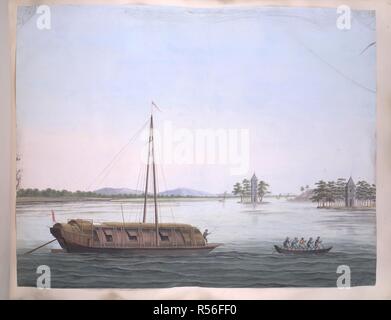 Ein großes und ein kleineres Boot. 1800 - 1805. 40 Zeichnungen von Booten in einer Landschaft. Gouache; 14,75 von 18,75 ins. Keine Inschriften oder Beschreibungen diese Zeichnungen begleiten. Ursprünglich veröffentlicht in 1800 - 1805. . Quelle: Hinzufügen. Oder. 2017. Sprache: Chinesisch. Stockfoto