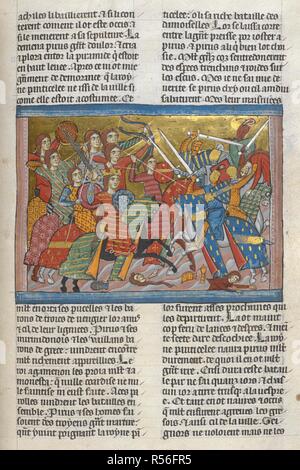 Kampf zwischen Amazonen, geführt von Königin Penthesilea, und Griechen, angeführt von Achilles. Li Livre des ansienes estoires. Circa 1285. Quelle: Hinzufügen. 15268, f.123. Sprache: Französisch. Stockfoto