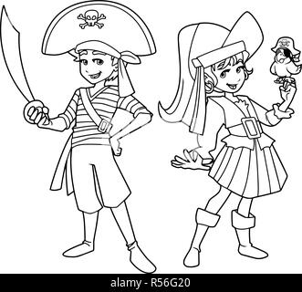 Pirate Kids Line Art Stock Vektor